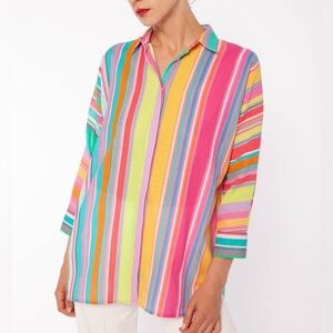 Vilagallo Louisa Cayos Colorful Striped Button Down Shirt size 42 M/L